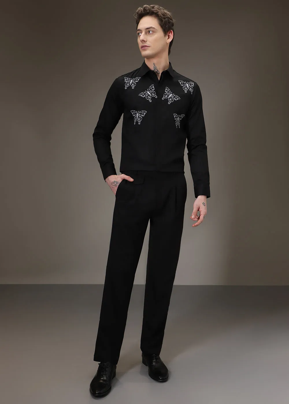 Flutter Embroidery Black Shirt