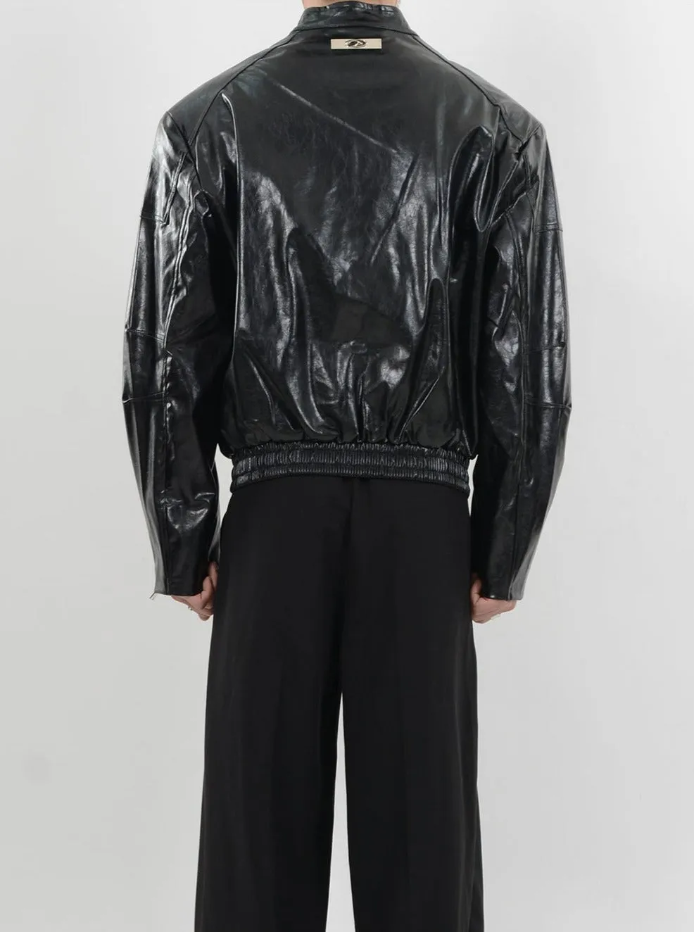 Glossy Bomber Jacket with Zipper Accents