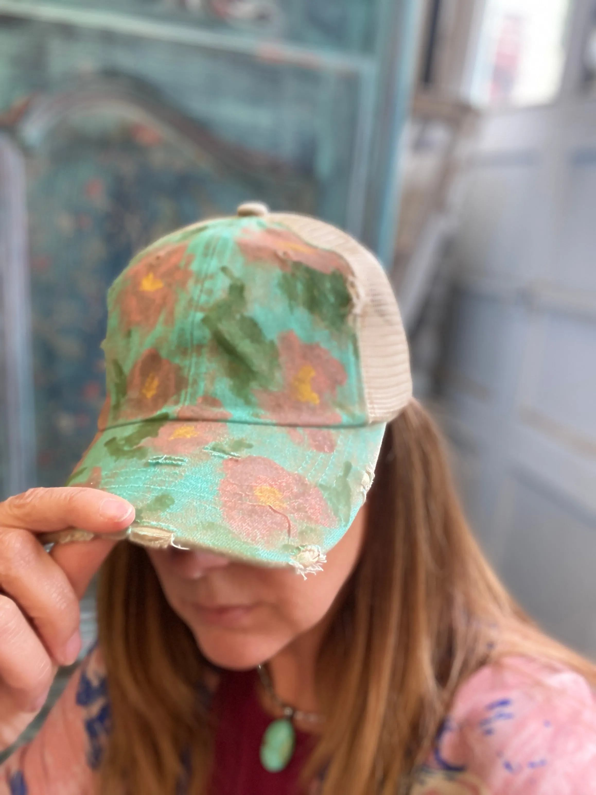 Hat floral turquoise