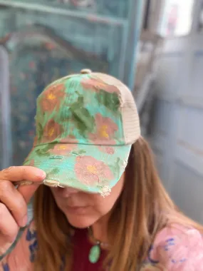 Hat floral turquoise