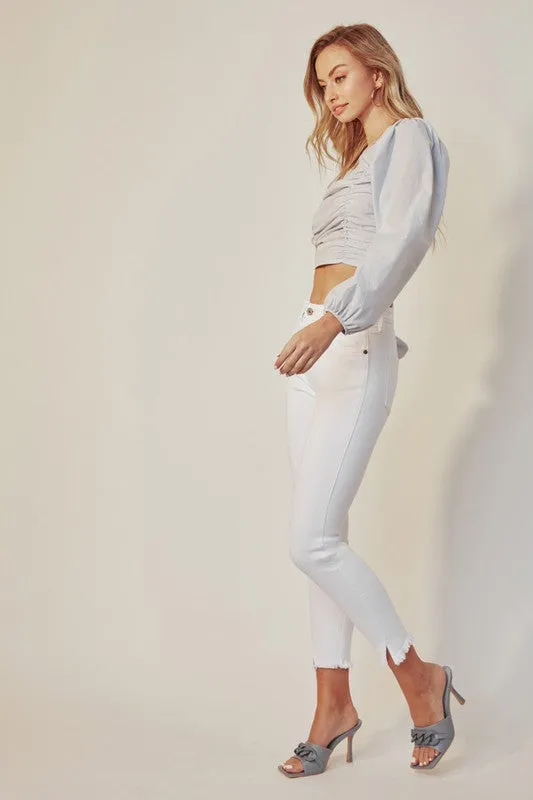 HIGH RISE ANKLE SKINNY WHITE JEANS | KANCAN