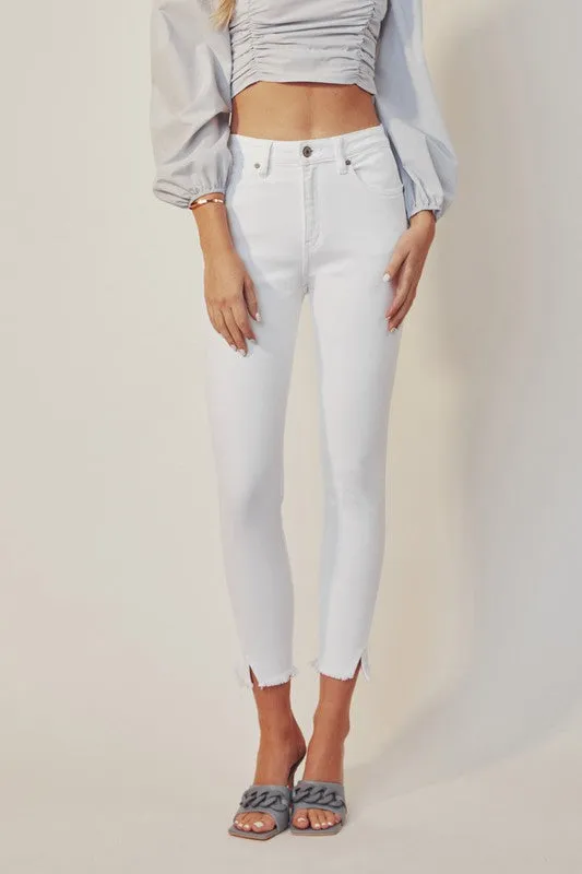 HIGH RISE ANKLE SKINNY WHITE JEANS | KANCAN