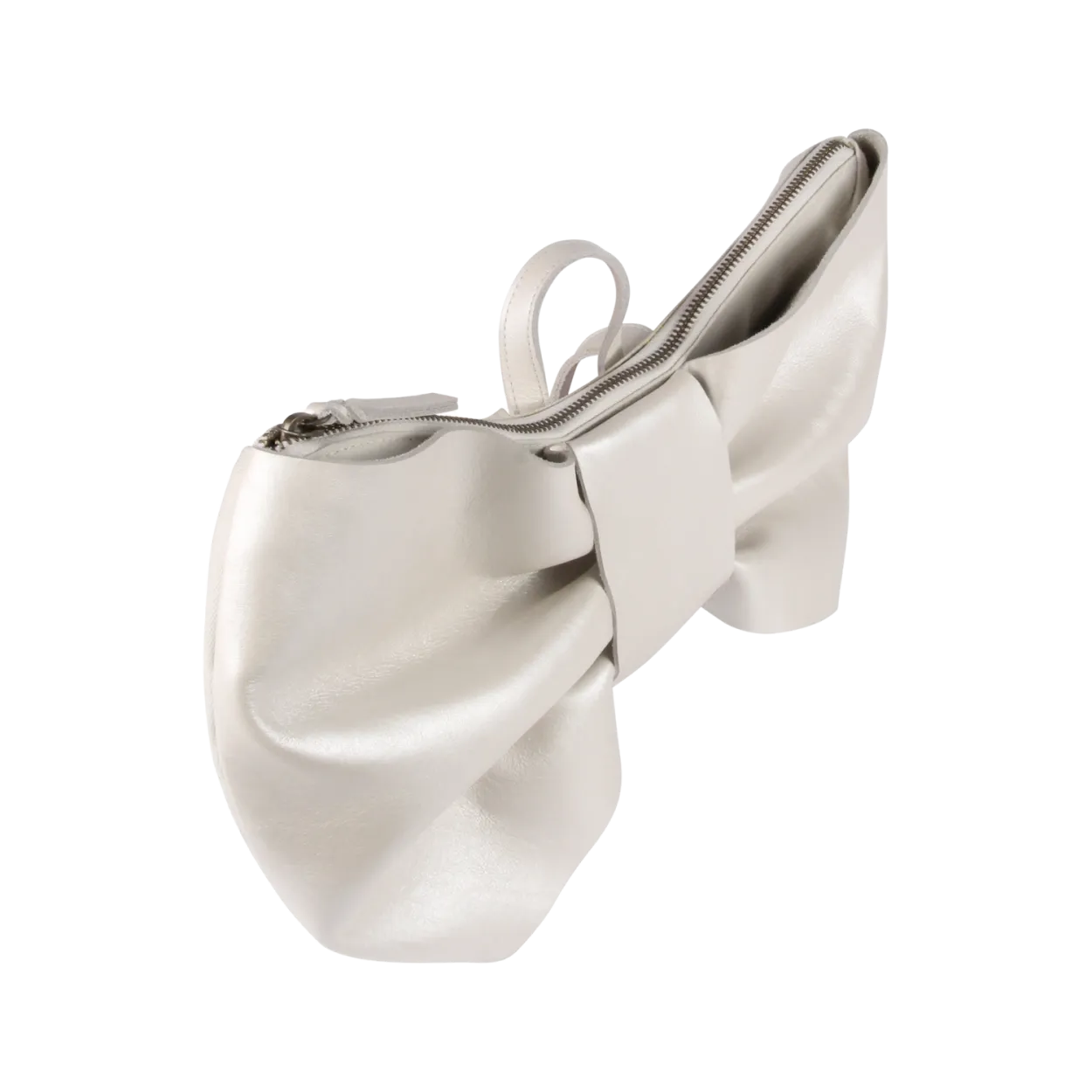 Iono Schoolbag | Bow | Off White Metallic Leather