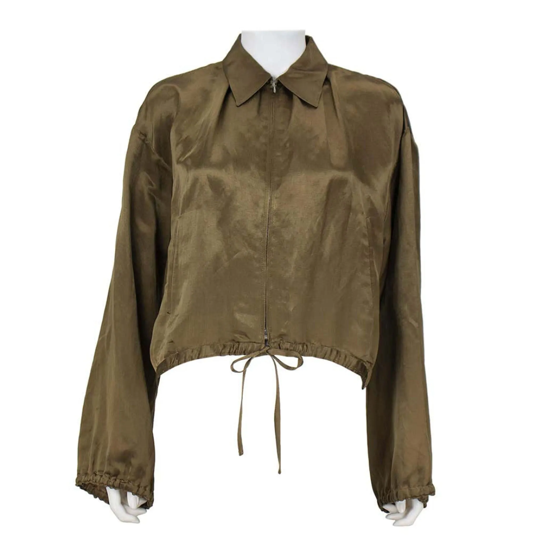 JEAN PAUL GAULTIER 1990s Olive Silk Crop Bomber Jacket