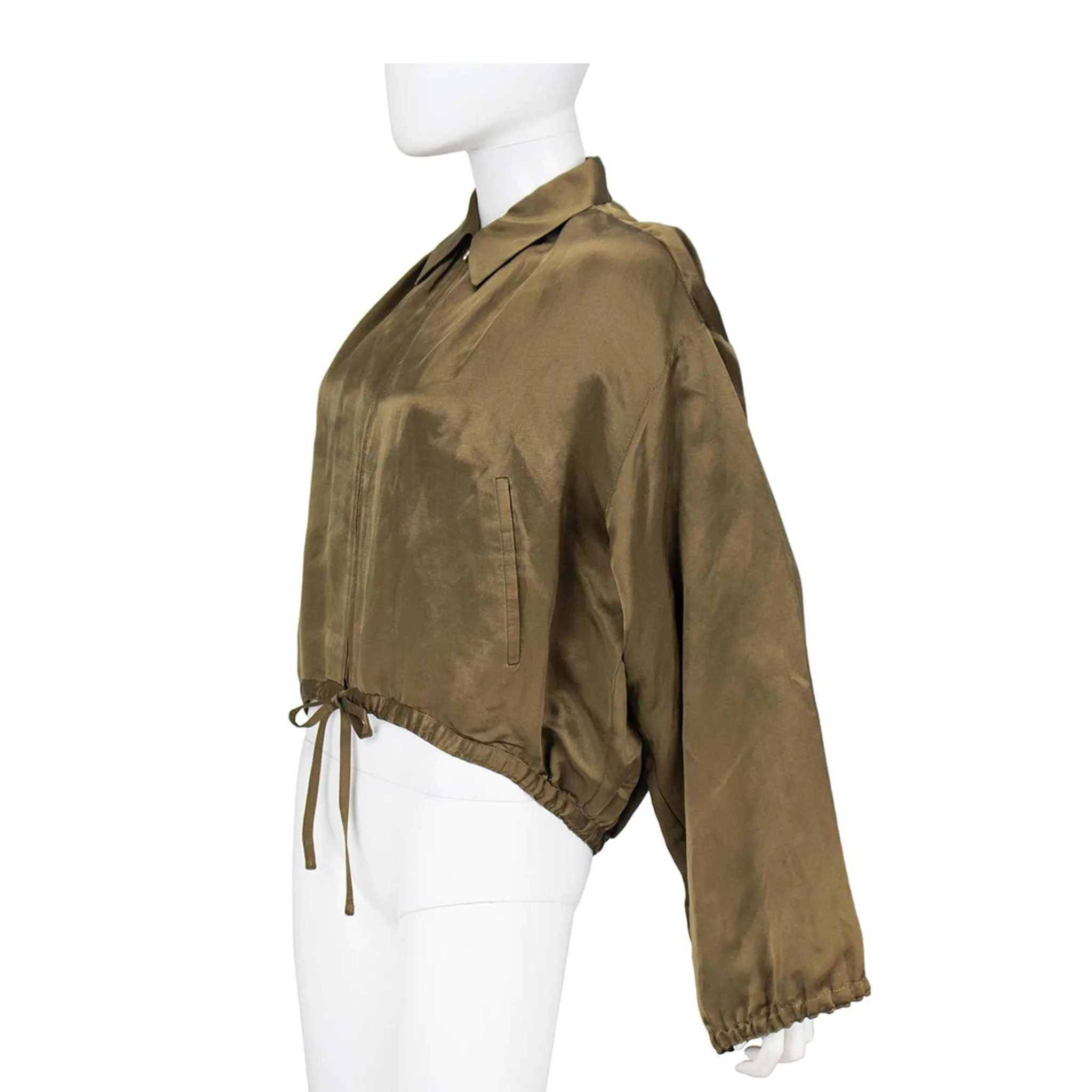 JEAN PAUL GAULTIER 1990s Olive Silk Crop Bomber Jacket