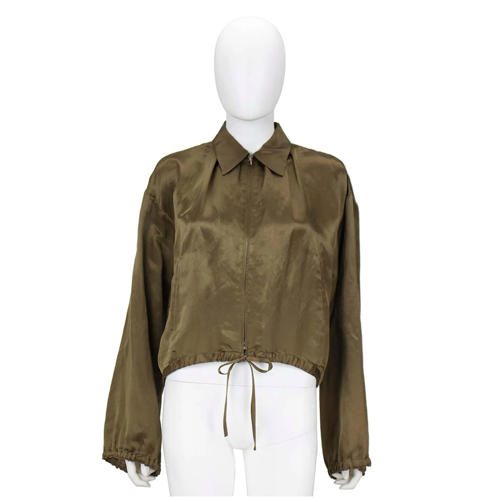 JEAN PAUL GAULTIER 1990s Olive Silk Crop Bomber Jacket