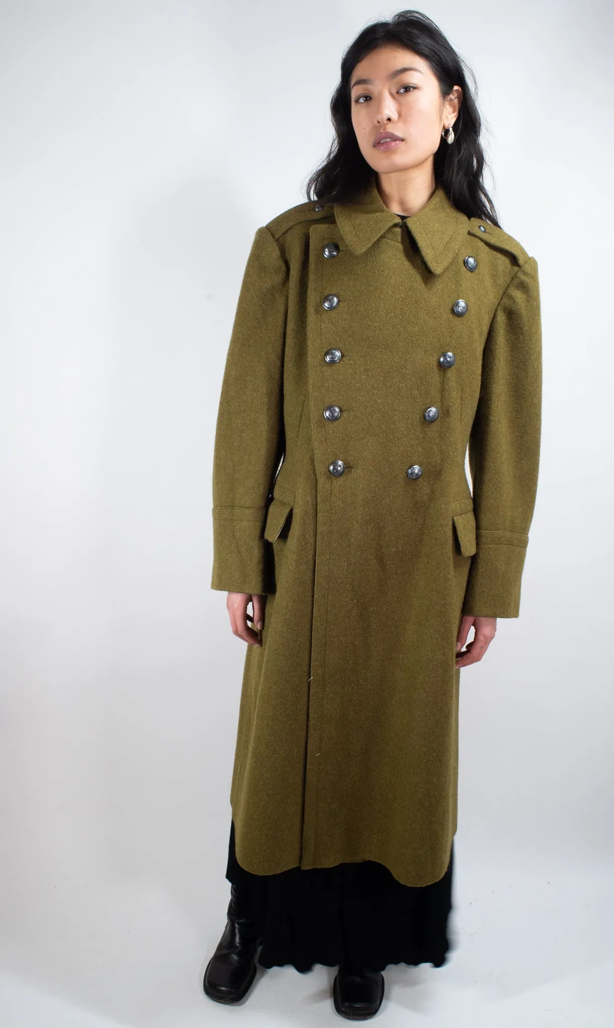 Khaki Military Vintage Wool Greatcoat