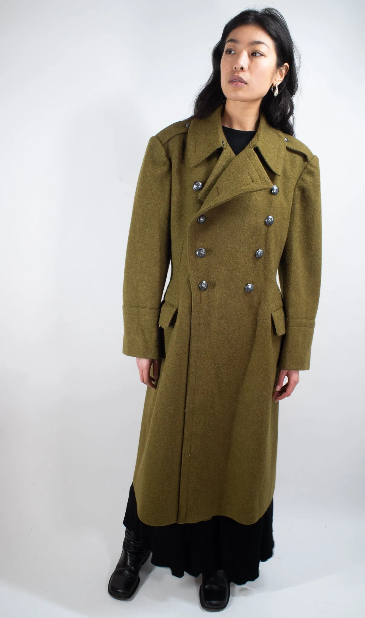 Khaki Military Vintage Wool Greatcoat