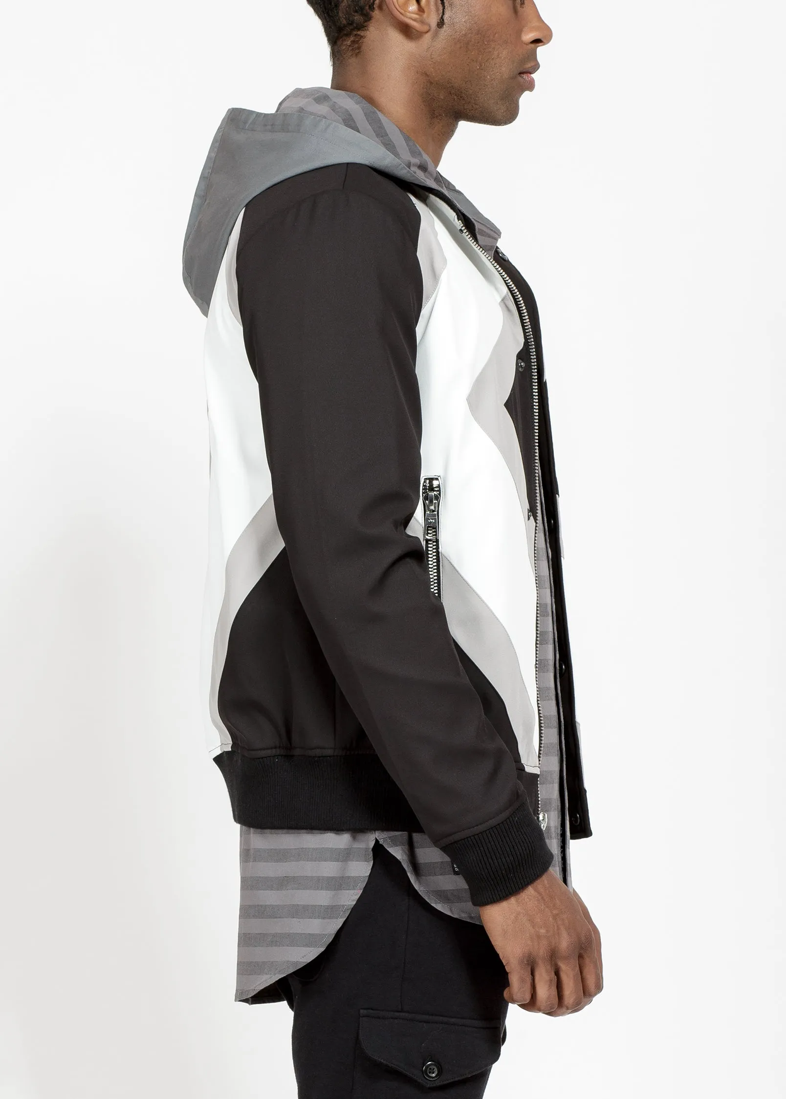 Konus Men's Bomber Jacket With Geometric Panels in Black