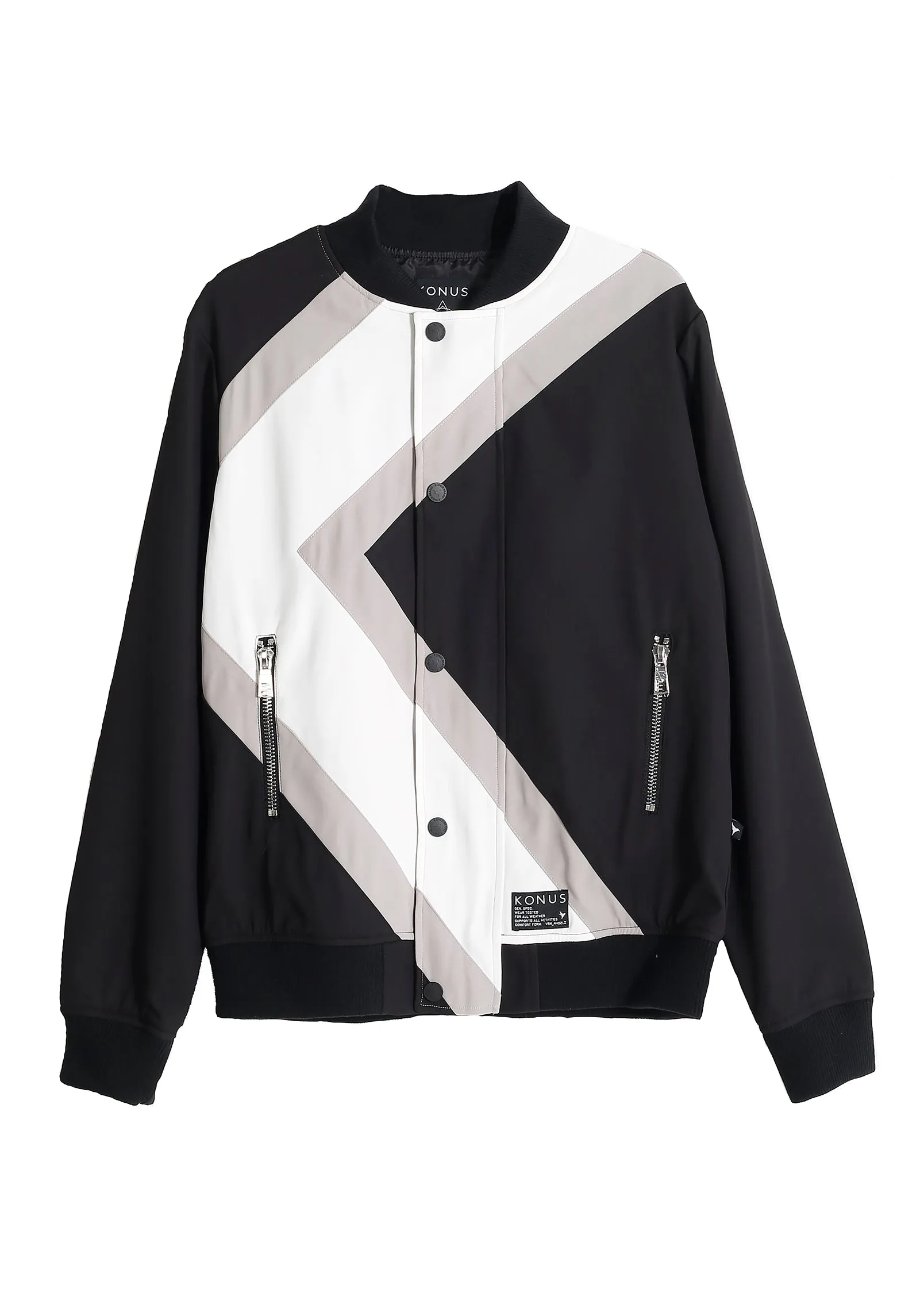 Konus Men's Bomber Jacket With Geometric Panels in Black