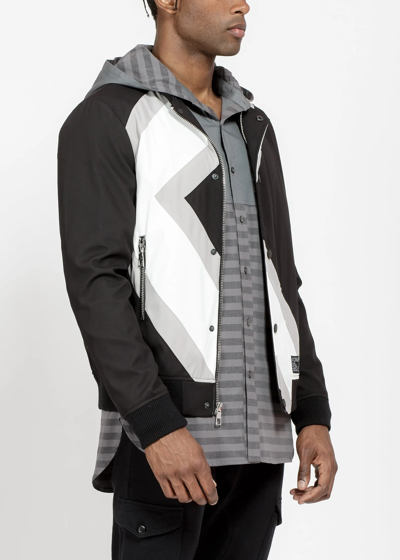 Konus Men's Bomber Jacket With Geometric Panels in Black