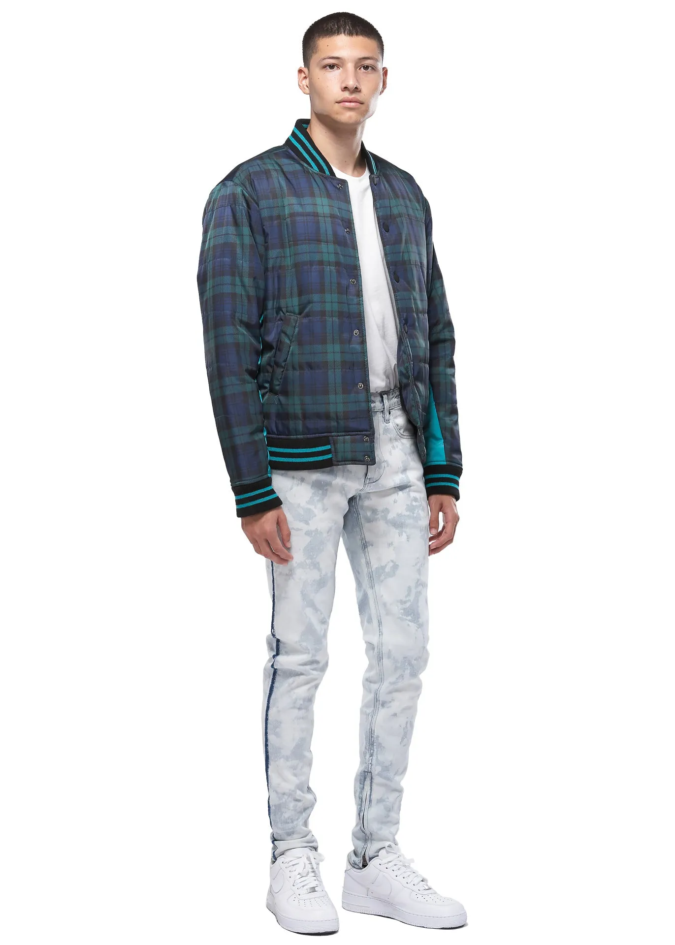 Konus Men's Plaid Bomber Jacket in Green