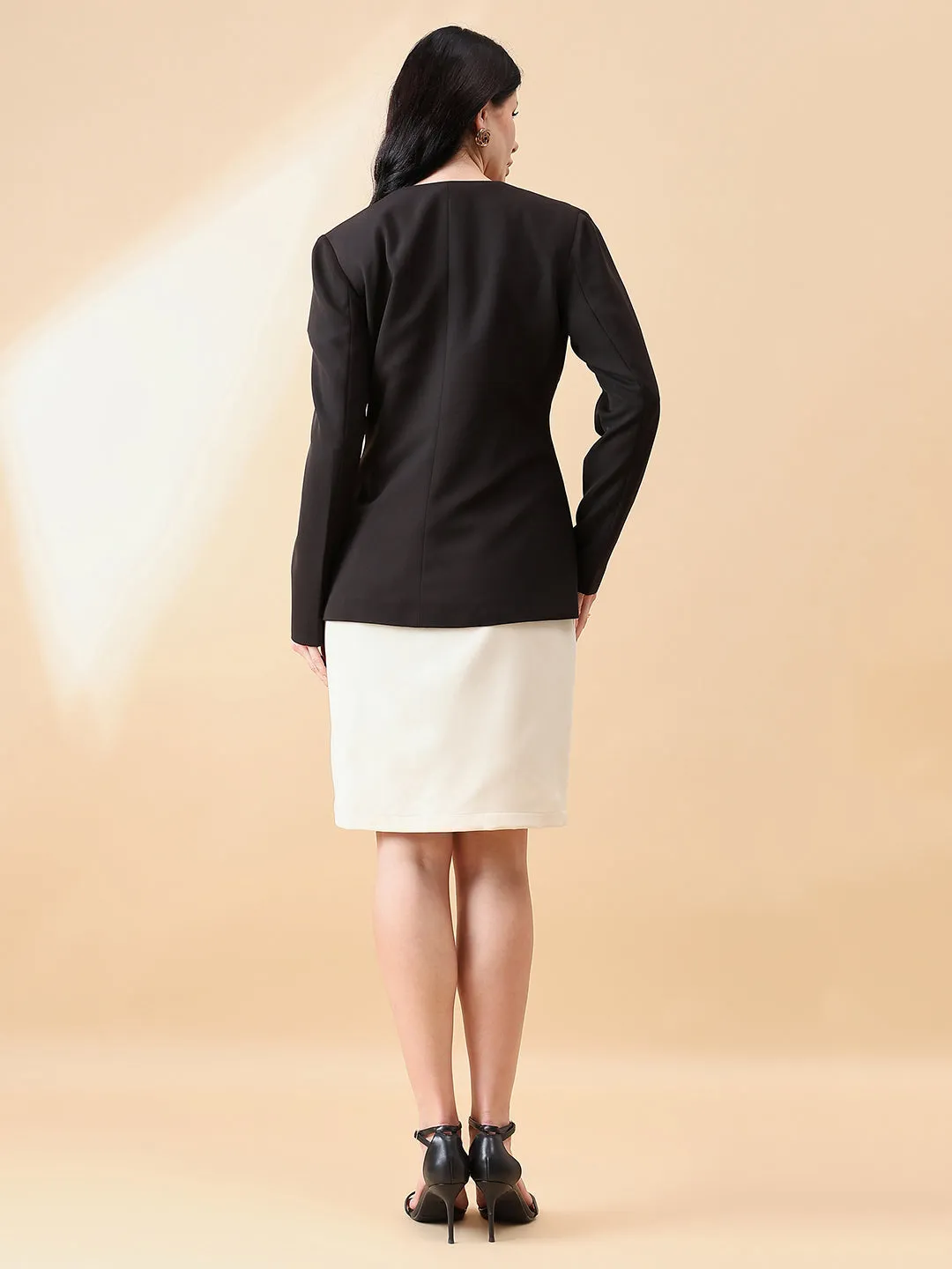 Lapel less Stretch Blazer- Black