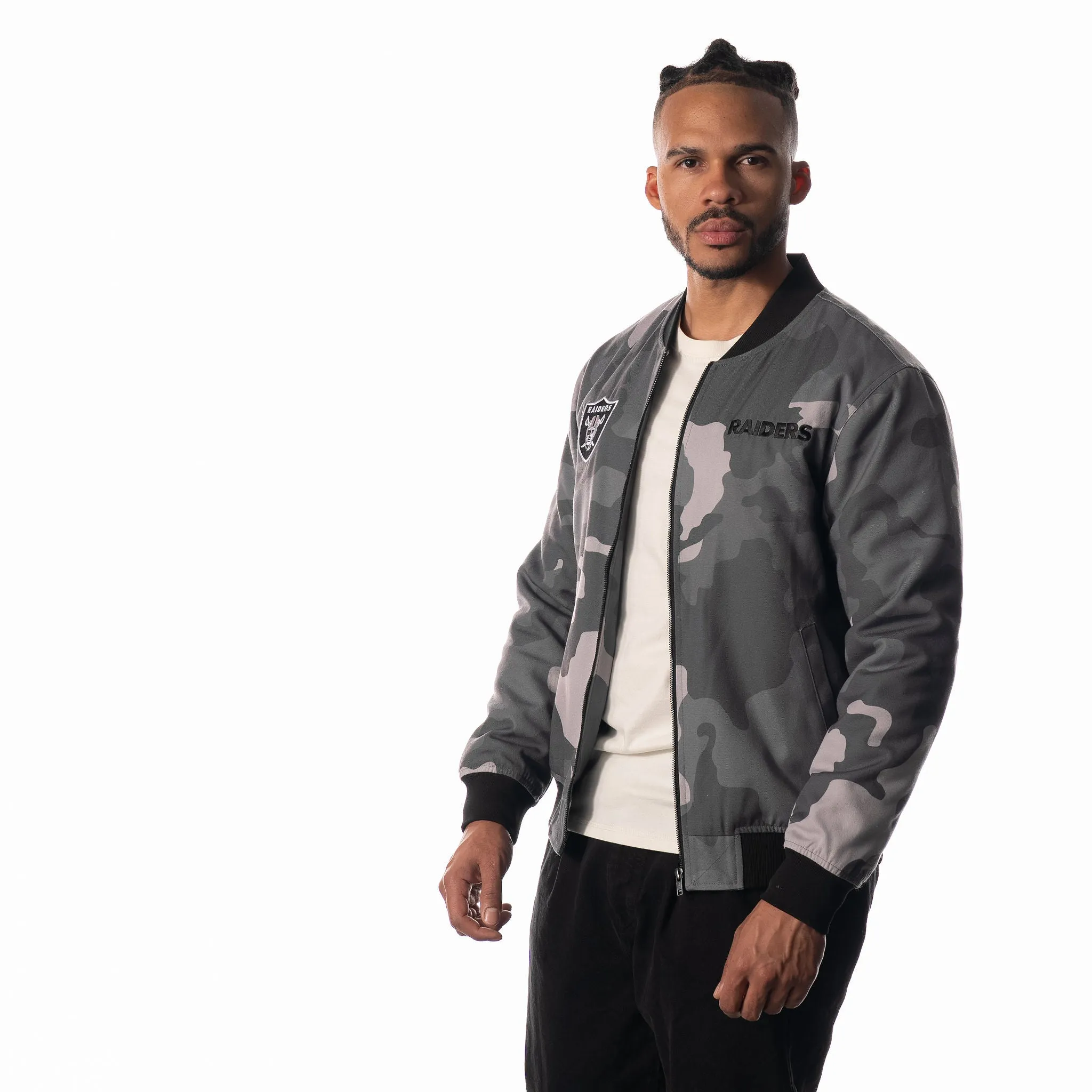 Las Vegas Raiders Unisex Camo Bomber - Camo Grey