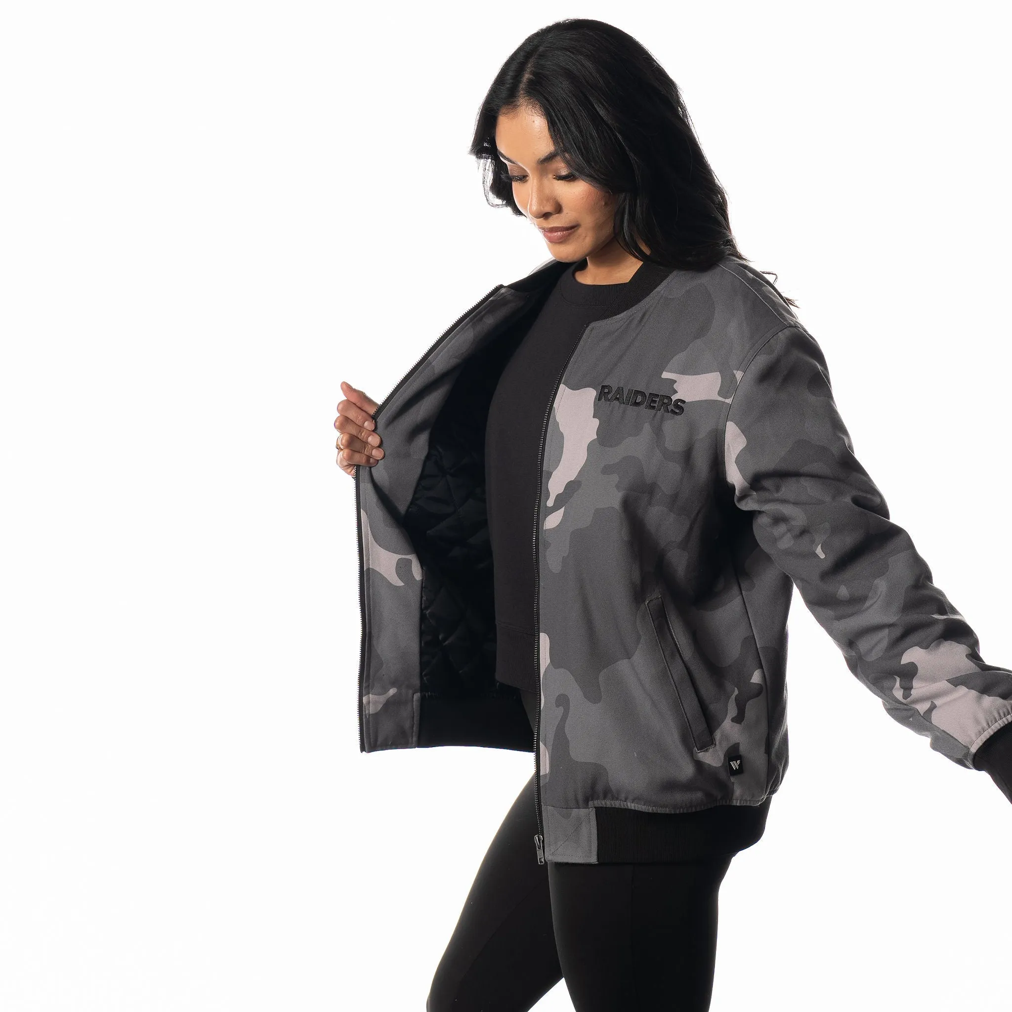 Las Vegas Raiders Unisex Camo Bomber - Camo Grey