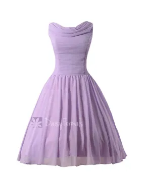 Lavender Tea Length Dress Vintage Inspired Lavender Chiffon Prom Dress Tea Length Party Dress(BM1639)