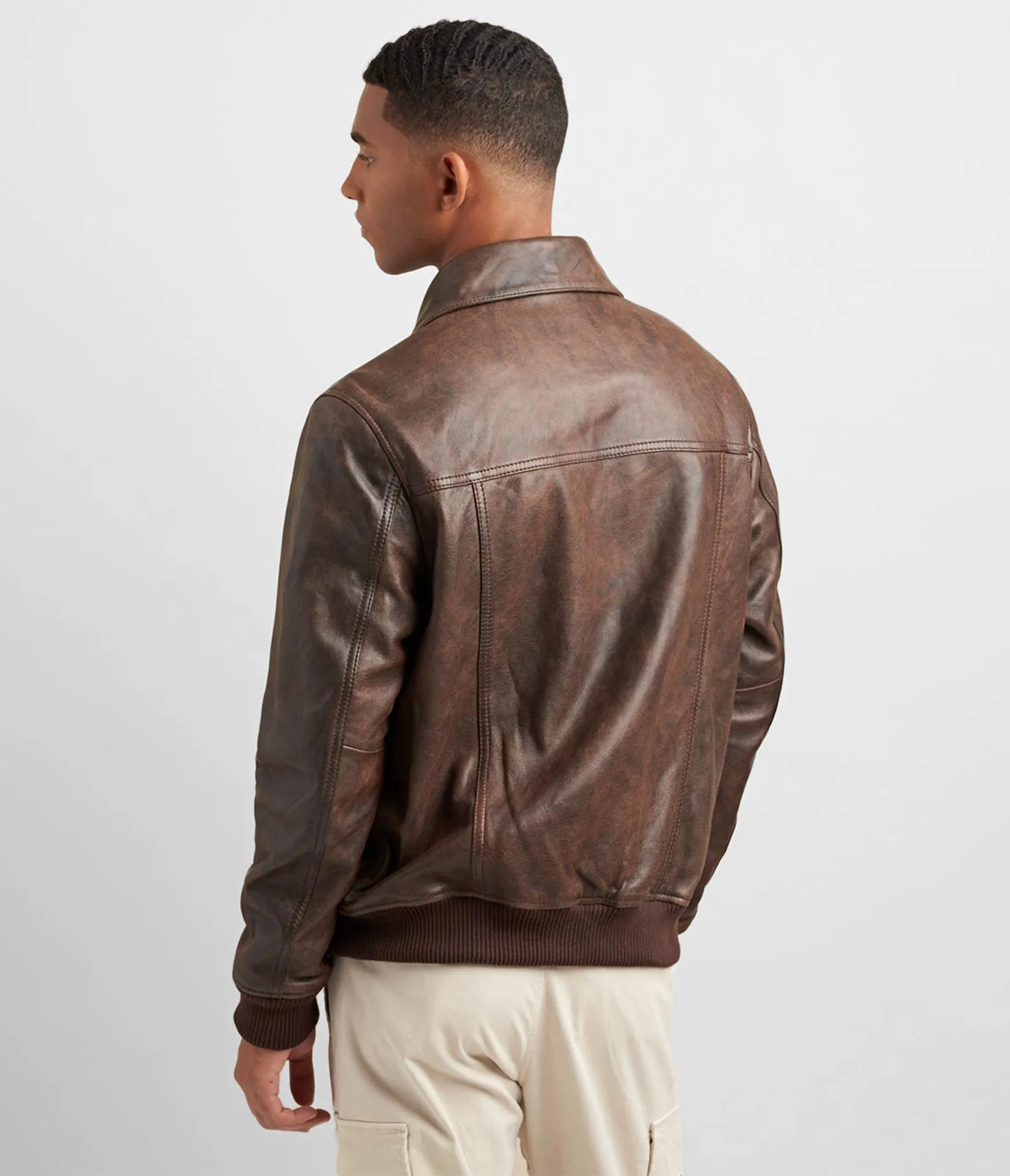 Leather Aviator Bomber With Detachable Faux Fur