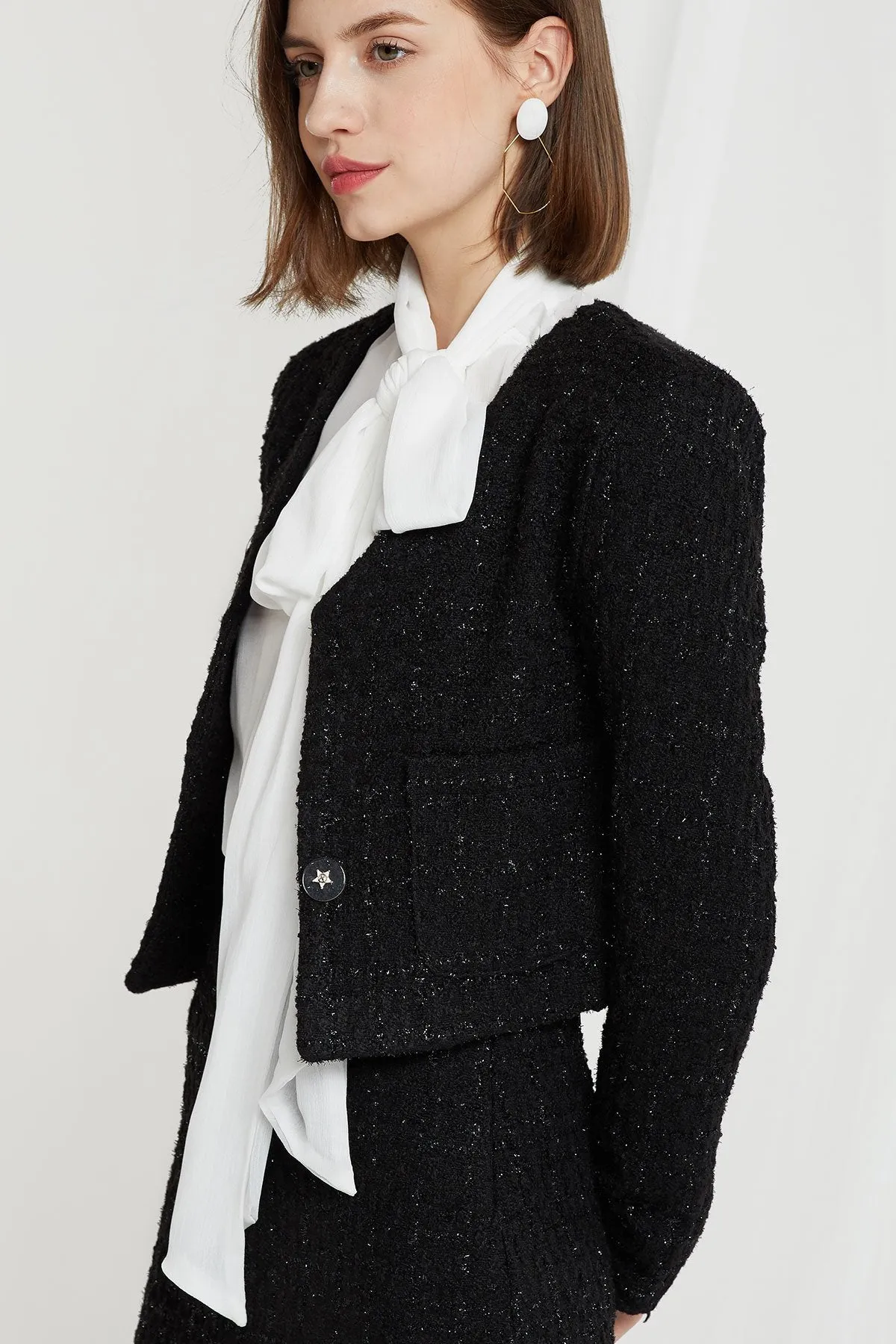 Lennon Collarless Tweed Crop Jacket-2 Colors