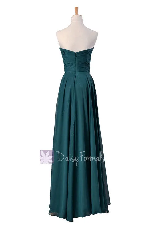 Long Black Chiffon Bridesmaid Dress Strapless Evening Gown (BM7860)