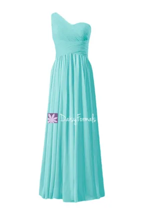 Long Turquoise Chiffon Bridesmaid Dress Full Length One Strap Party Dress Formal Dress (BM181L)