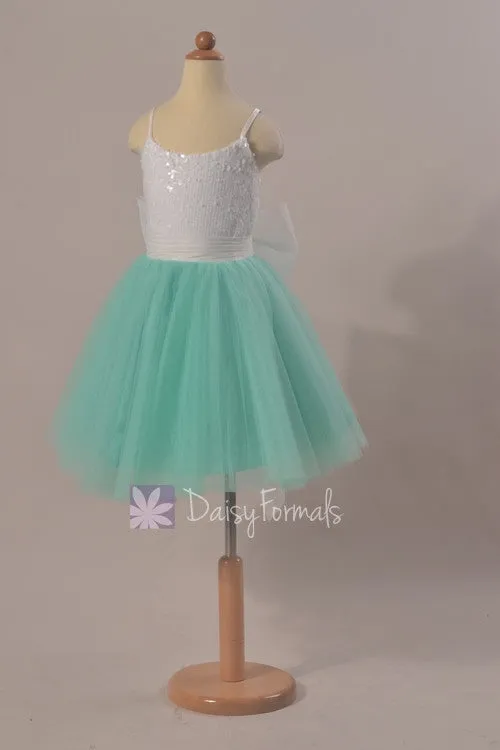 Lovely Spaghetti Straps Flower Girl Dress Mint Green Tulle Flower Girl Dress(FL2526)