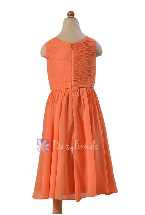 Lovely Tea Length Orange Chiffon Little Girl Dress W/Jewel Neck(FL5196AL)