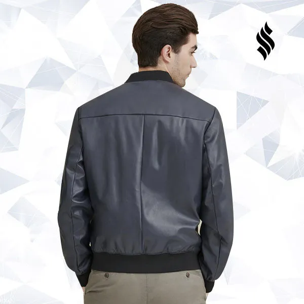 Men Faux Leather Bomber Jacket