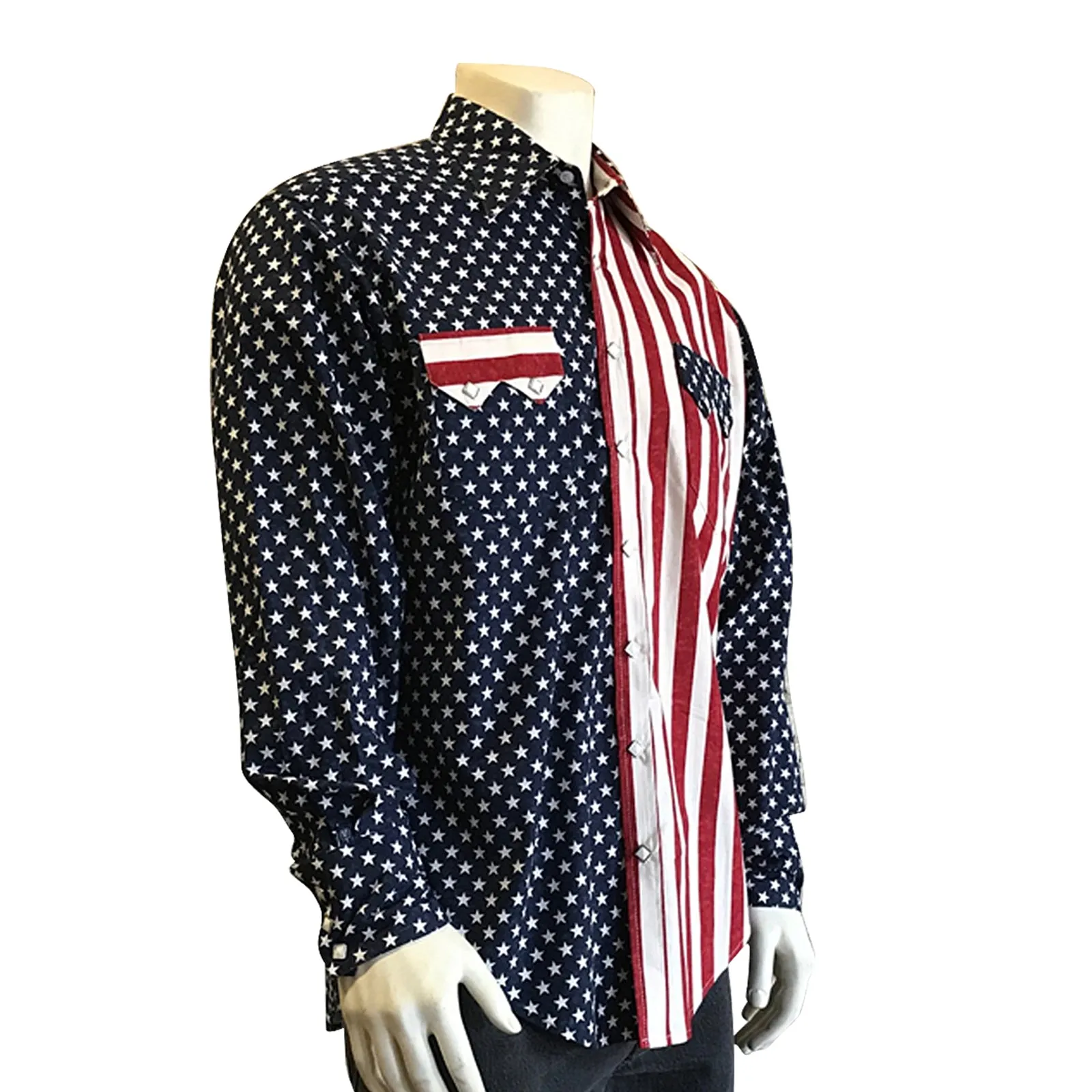 Men's 2-Tone American Flag Print Western Shirt