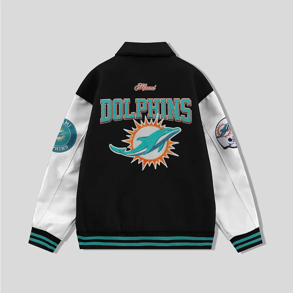 Miami Dolphins Collared Varsity Jacket - NFL Letterman Jacket - Clubs Varsity