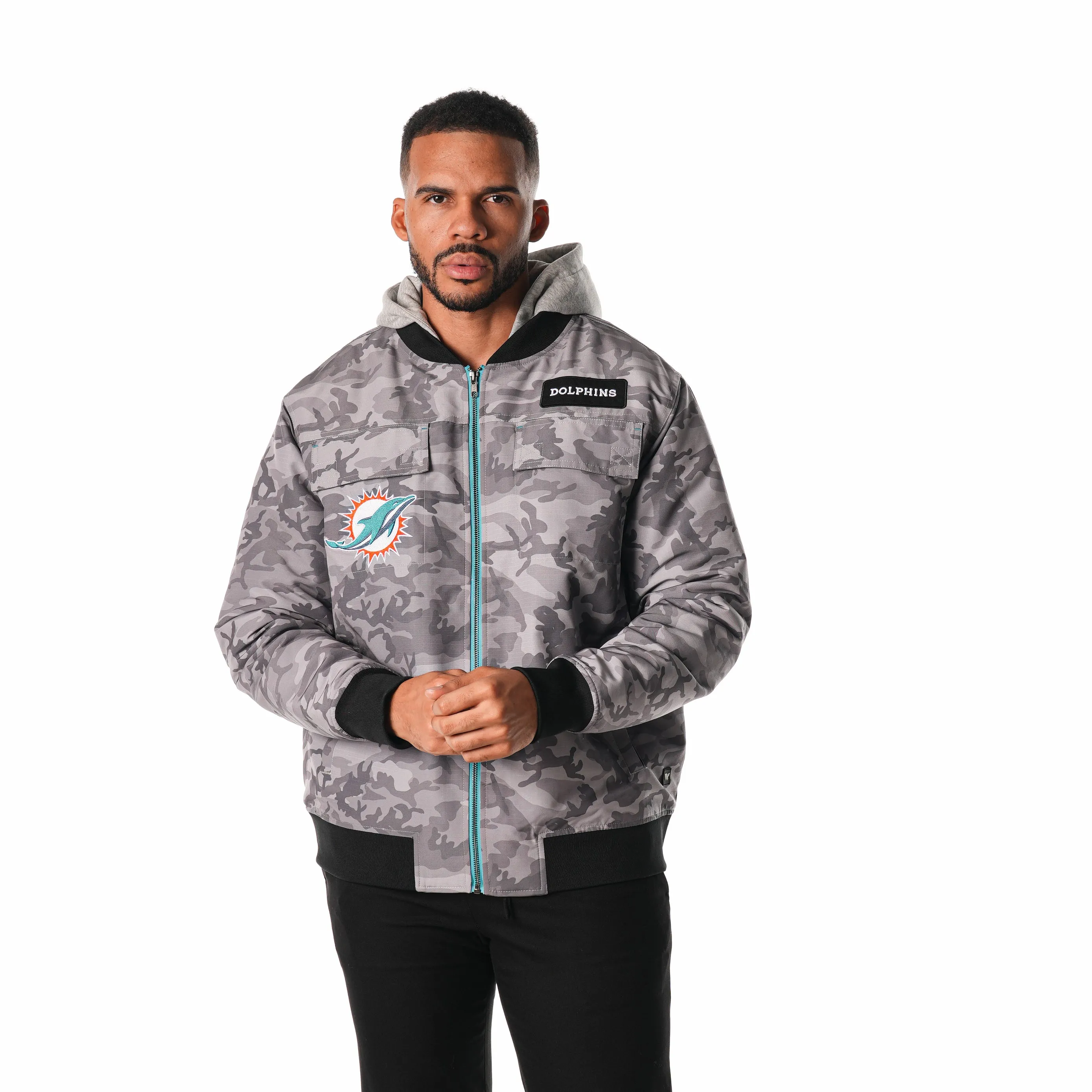 MIAMI DOLPHINS RIPSTOP HOODED BOMBER - CAMO