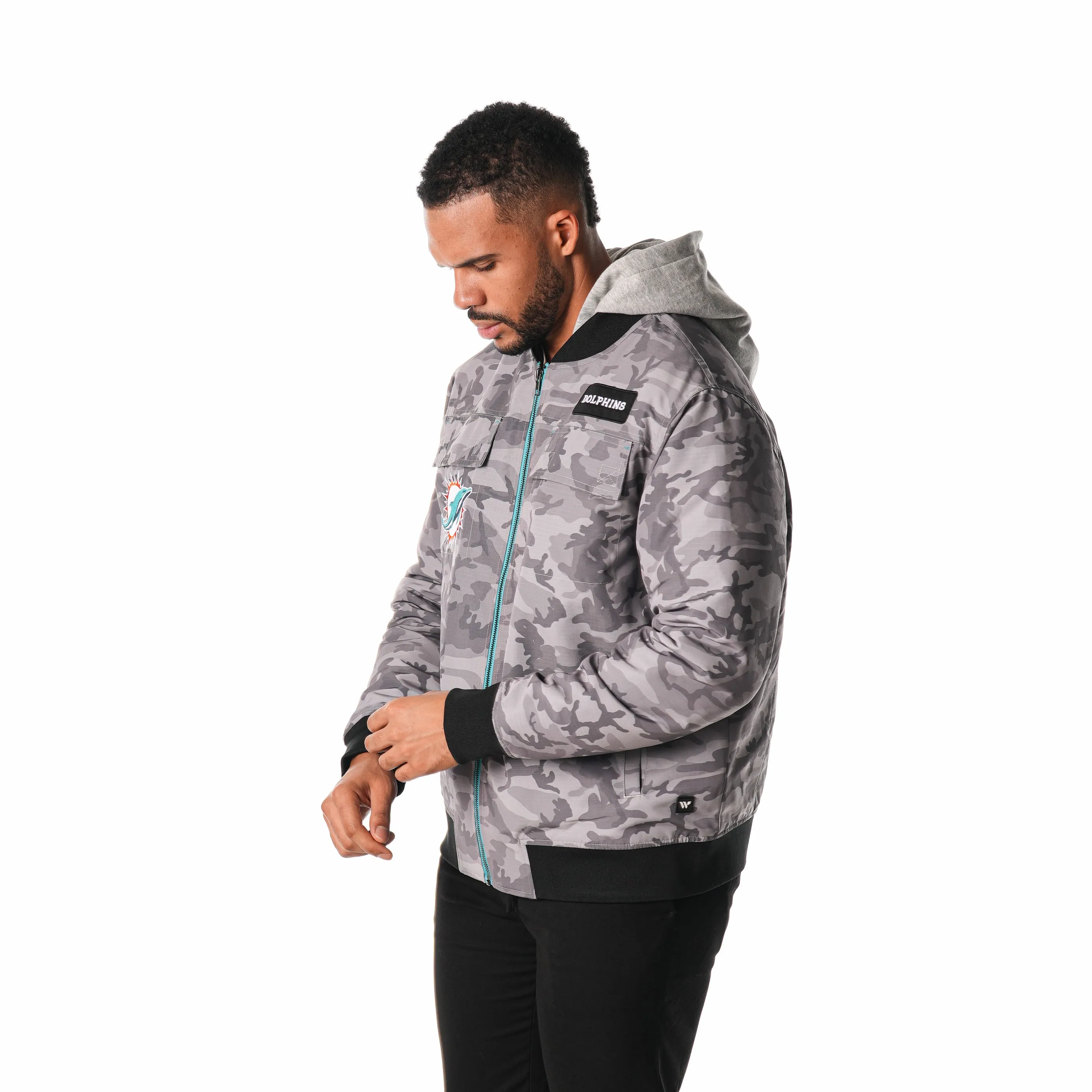 MIAMI DOLPHINS RIPSTOP HOODED BOMBER - CAMO