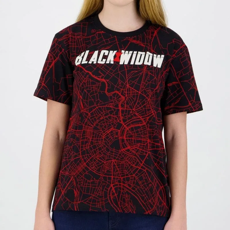 Official Marvel Black Widow City Map Women's  T-Shirts