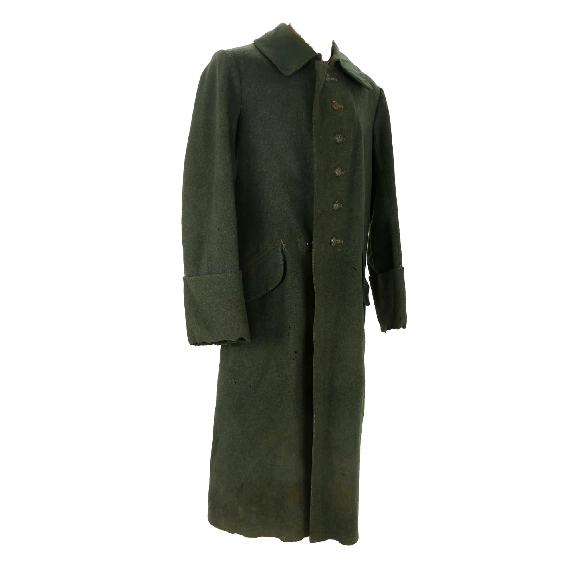 Original Rare Imperial German WWI Prussian EM/NCO Feldgrau M-1915 Wool Greatcoat - Service Used