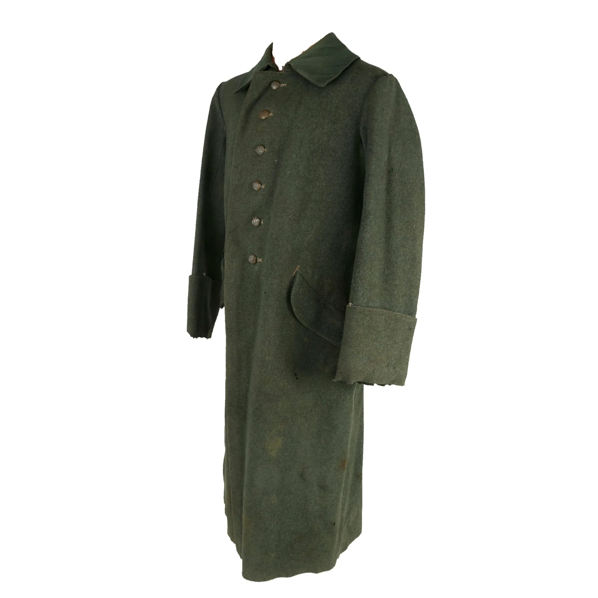 Original Rare Imperial German WWI Prussian EM/NCO Feldgrau M-1915 Wool Greatcoat - Service Used