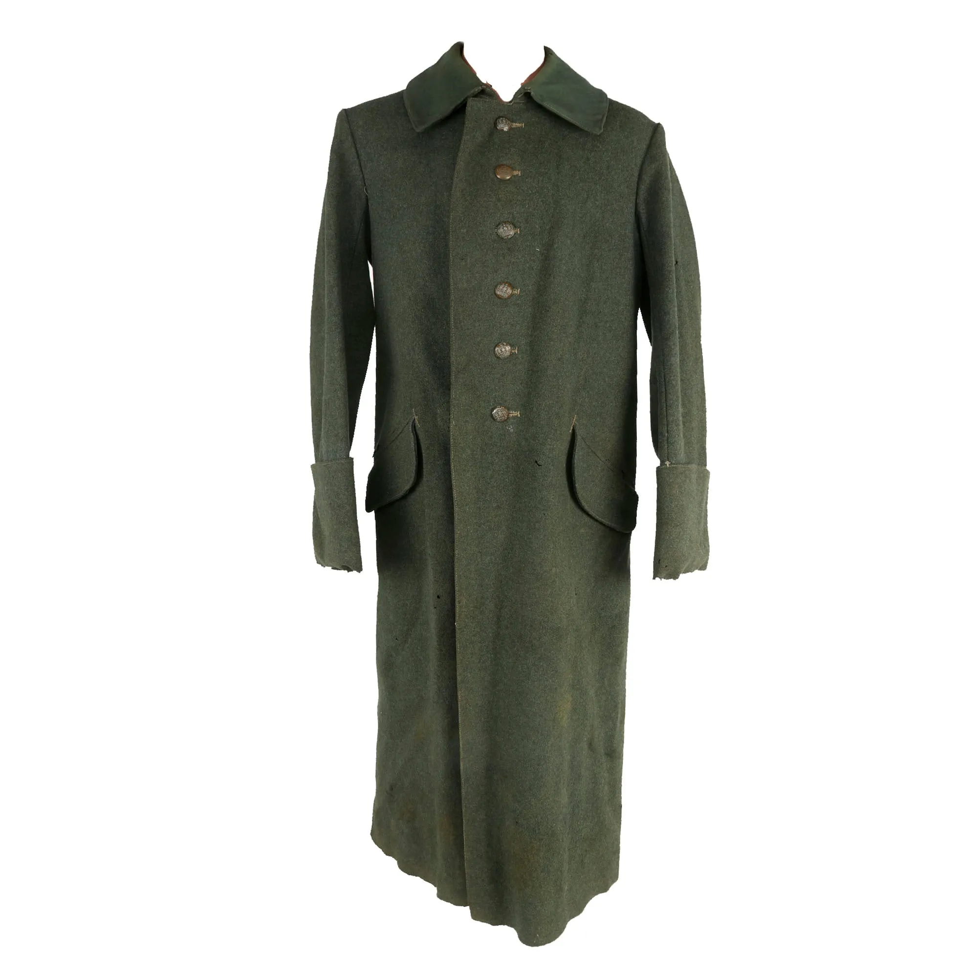 Original Rare Imperial German WWI Prussian EM/NCO Feldgrau M-1915 Wool Greatcoat - Service Used