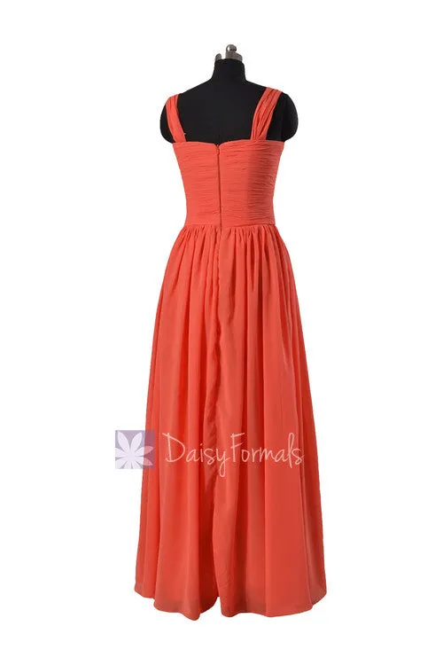 Pink Orange Sweetheart Long Bridesmaid Dress Chiffon Formal Dress w/ Straps(BM800L)