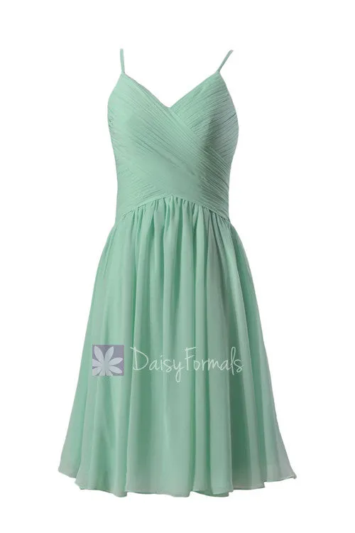 Pretty Short Mint Chiffon Dress Wedding Party Dress W/Spaghetti Straps(BM8515)