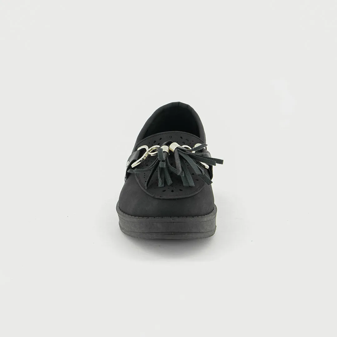 Pu Laser Cut Platform Loafer.Tassel Detail.