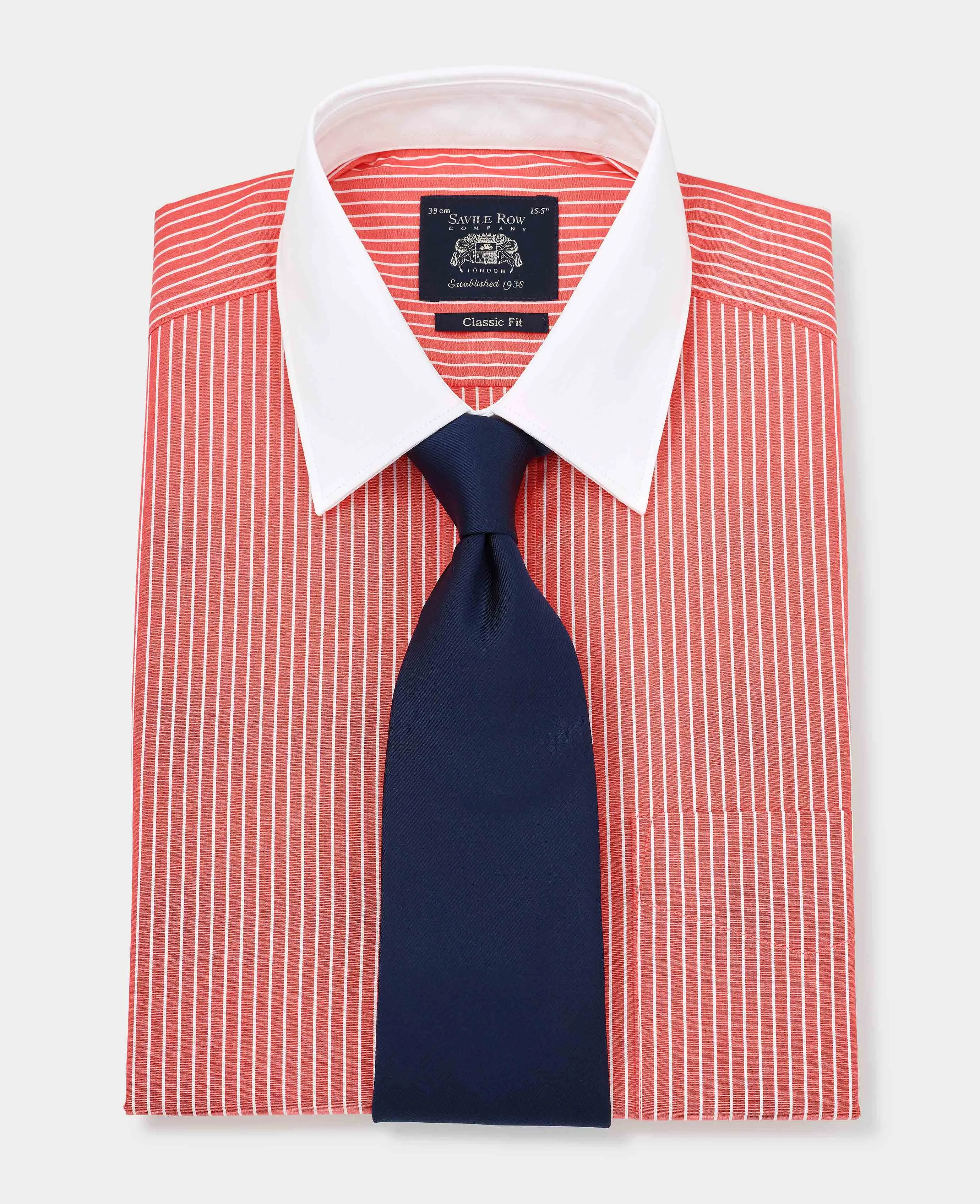 Red White Poplin Stripe Classic Fit Formal Shirt - Double Cuff