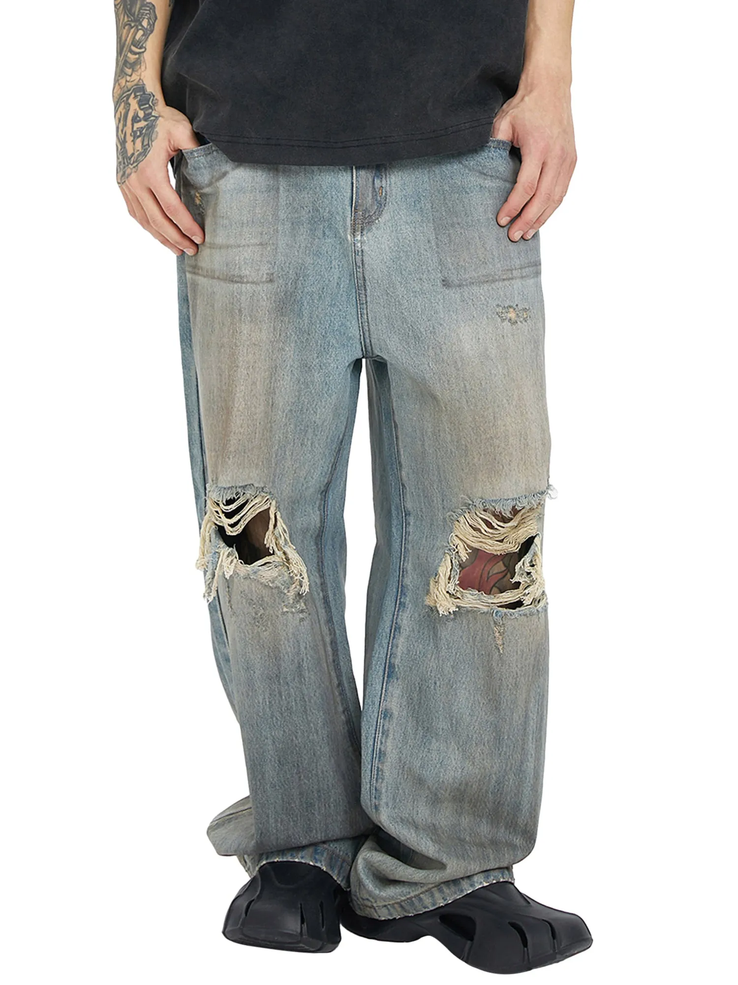 Retro Street Washed Distressed Hip Hop Jeans