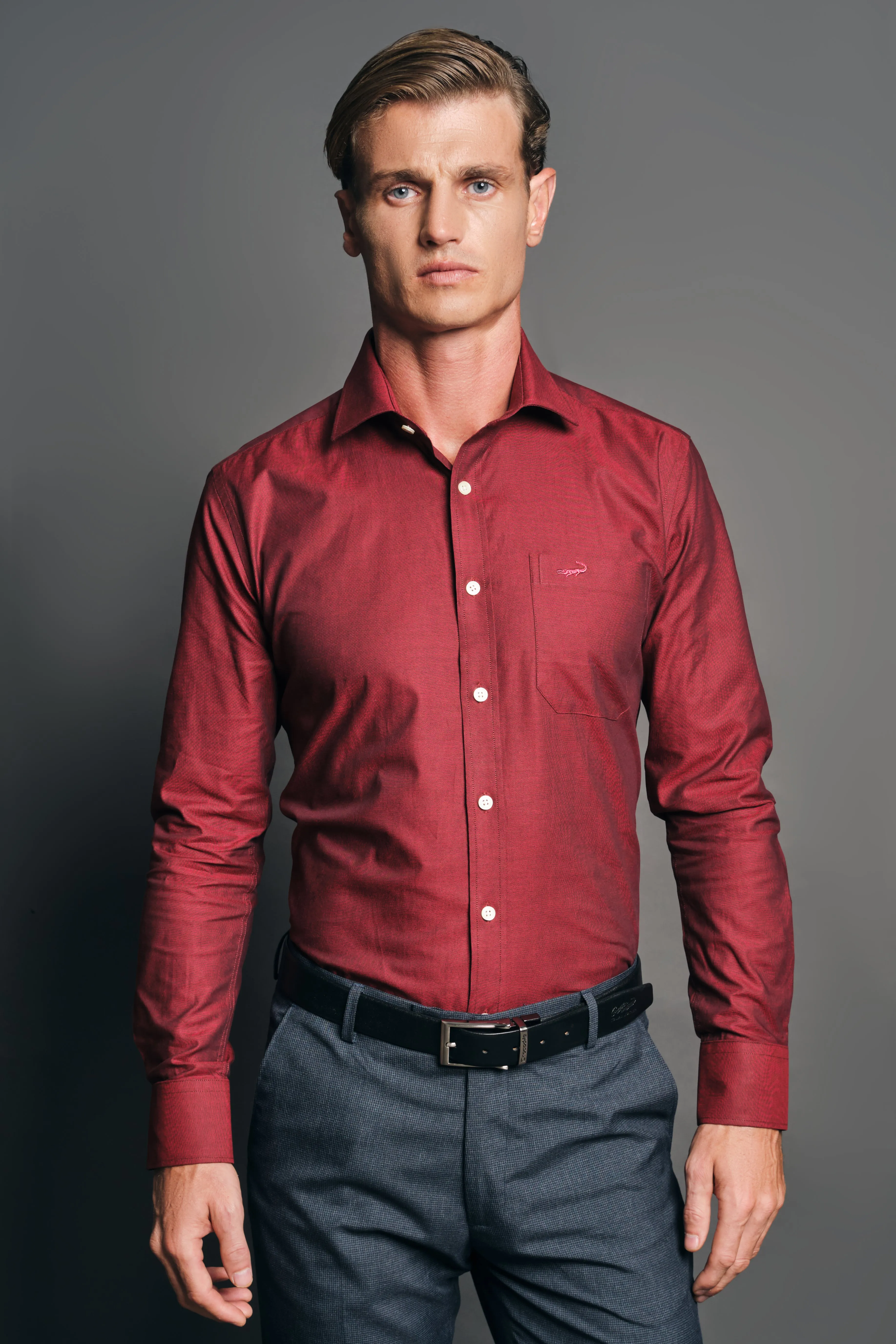 Slim Fit Long sleeves-Casual Shirts-Cardinal