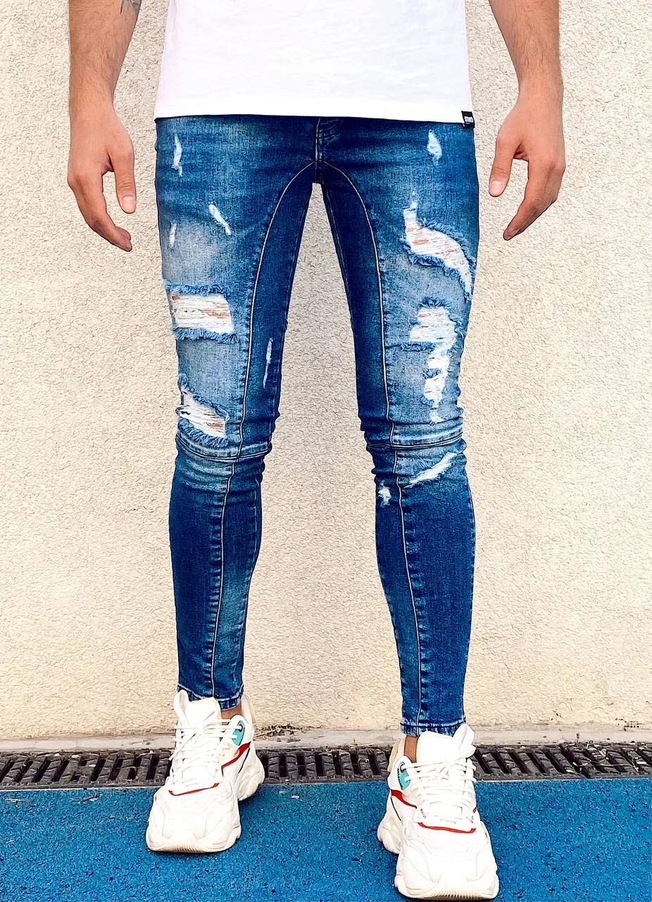 Sneakerjeans Blue Ripped Skinny Jeans R102