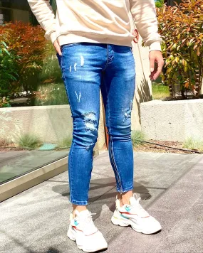 Sneakerjeans Blue Ripped  Slim Fit Jeans R113