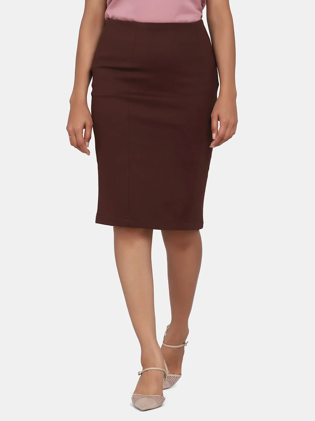 Stretch Pencil Skirt - Chocolate Brown