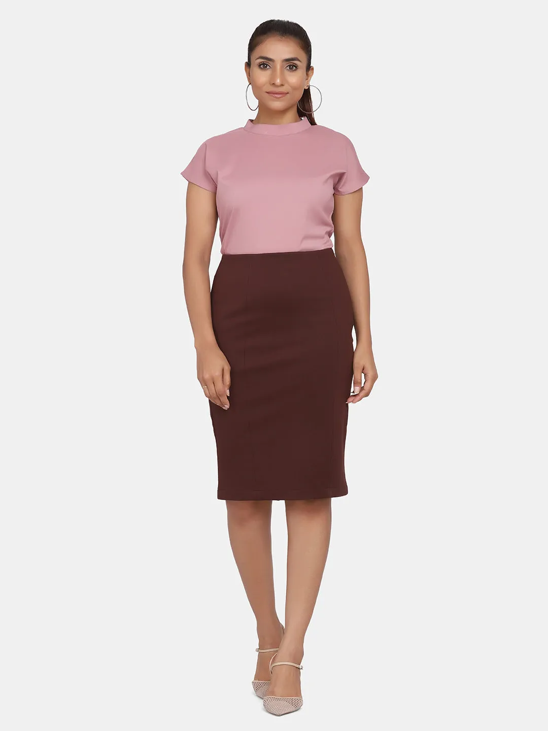 Stretch Pencil Skirt - Chocolate Brown