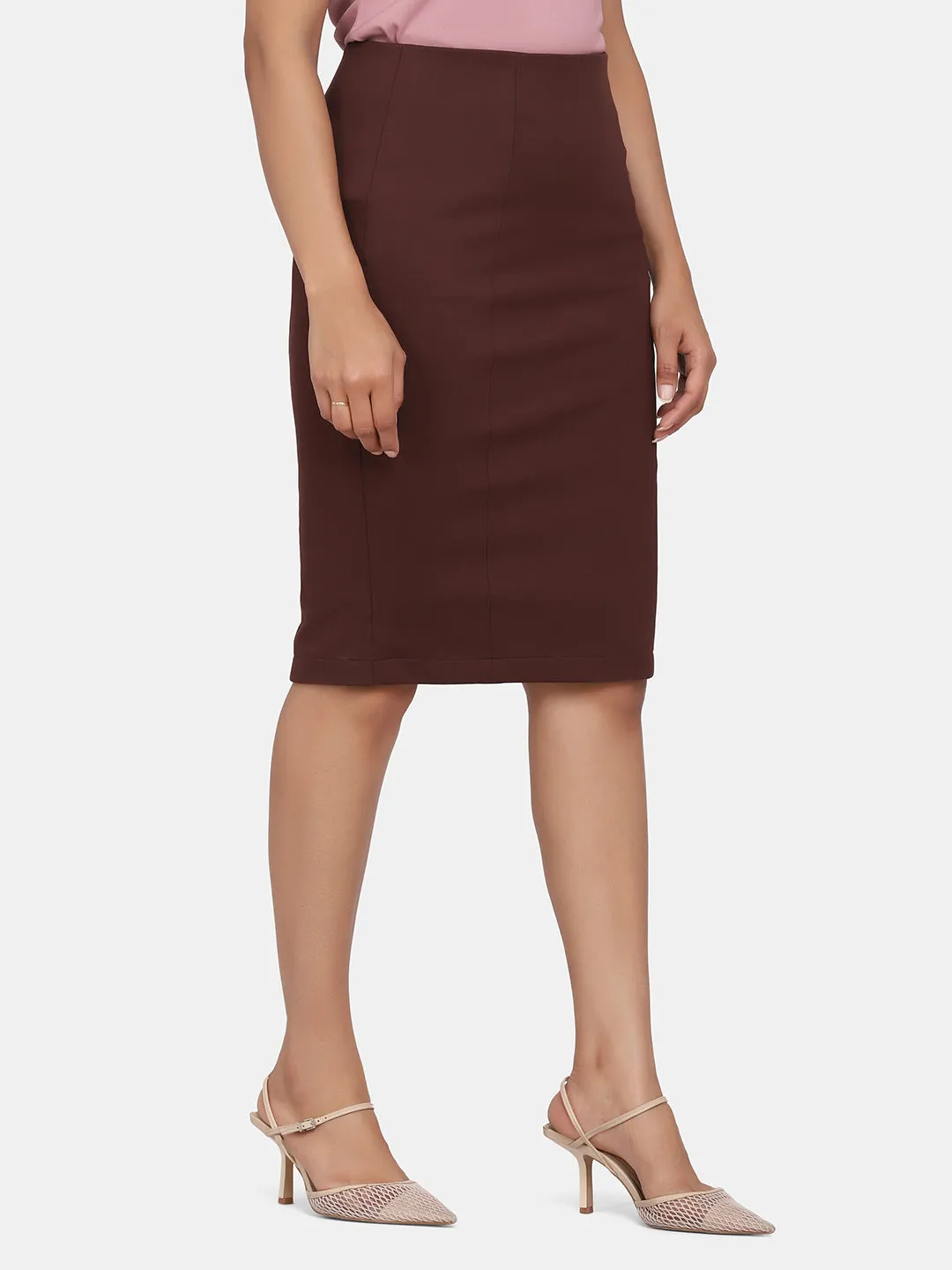 Stretch Pencil Skirt - Chocolate Brown