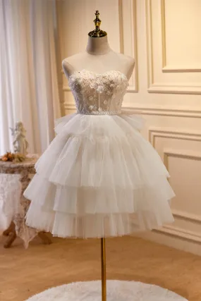 Sweetheart Ivory Tulle Ruffled Short Princess Dress