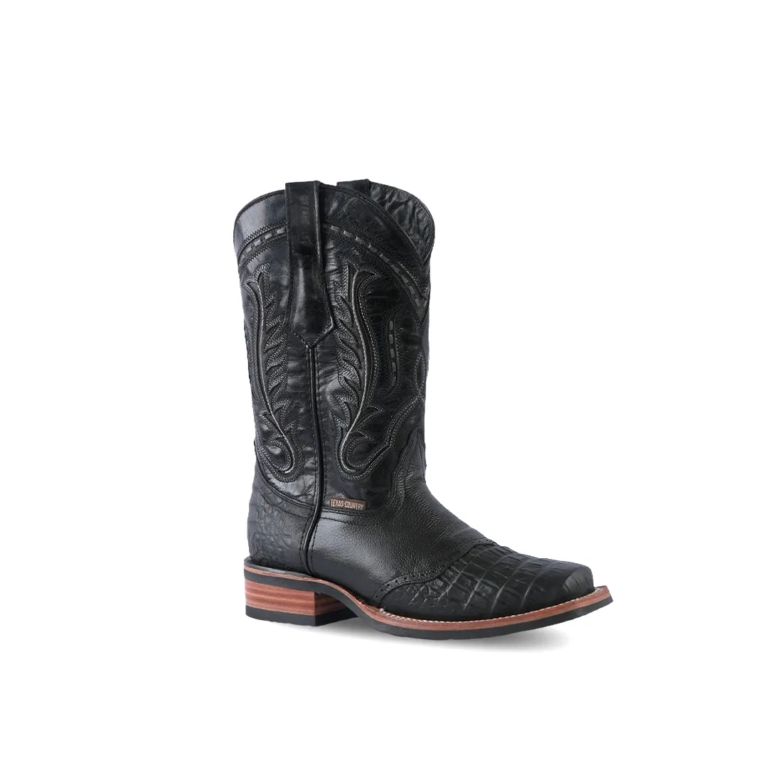 Texas Country Western Boot Barcelona Black Rodeo Toe E407