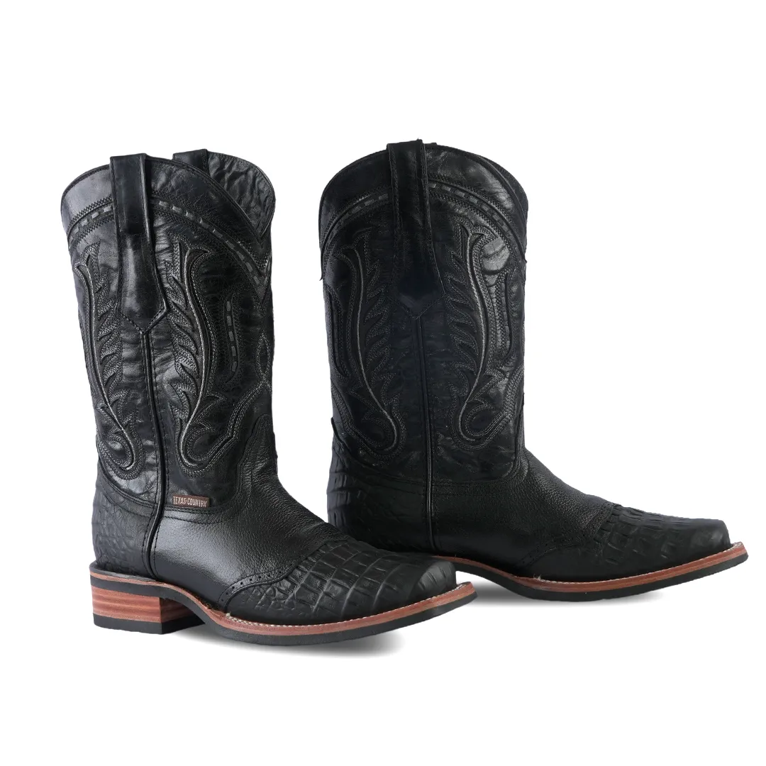 Texas Country Western Boot Barcelona Black Rodeo Toe E407