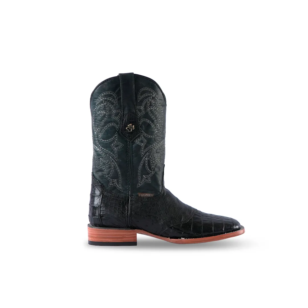 Texas Country Western Boot Caiman Cola Ext Black Square Toe E05